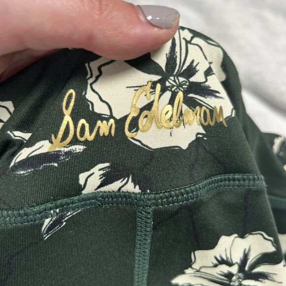 Sam Edelman Green Ivory Floral Leggings Size Large Casual Stretch Bottoms - Picture 4 of 6